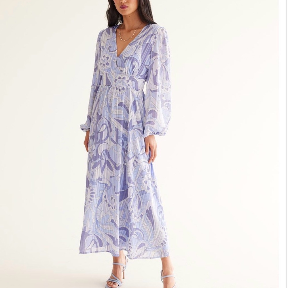 Reitmans Lavender Swirl Maxi Dress - Women's V-Neck Long Sleeve